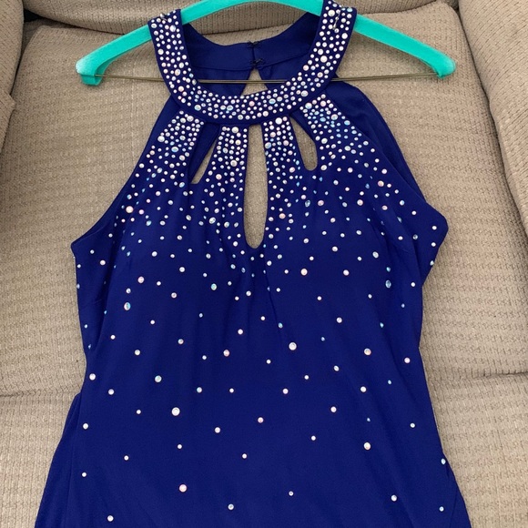 sparkly royal blue prom dress with side slit! - Picture 2 of 4